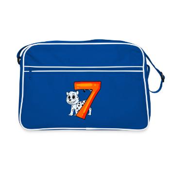 7e anniversaire Motif Léopard des neiges - Sept ans - Sac Retro - bleu/blanc - Devant
