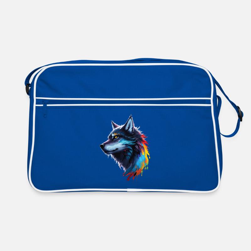 Regenbogen-Aquarell Wolf Spritzt - Retro Tasche - Blau/Weiß