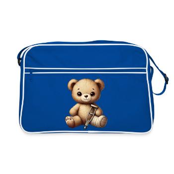 Teddy as a consolation plaster - cuddly toy with a plaster leg - Retro Bag - blue/white - Front