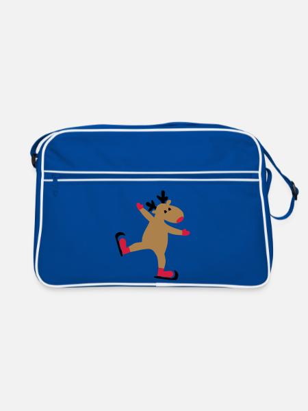 Lustiger Elch zu Weihnachten - Retro Tasche - Blau/Weiß - Vorne