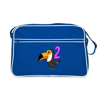 2 Anniversaire Toucans Motif Oiseau - Deux ans - Sac Retro - bleu/blanc - Devant