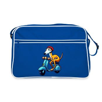 Playful dog on scooter design - Retro Bag - blue/white - Front