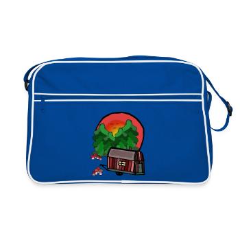 Bauwagen Natur Urlaubsreif Camping Campen - Retro Tasche - Blau/Weiß - Vorne