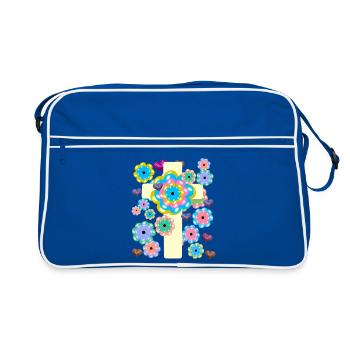 Croix Jésus Croix Fleurs Coeur Coeurs Croix - Sac Retro - bleu/blanc - Devant