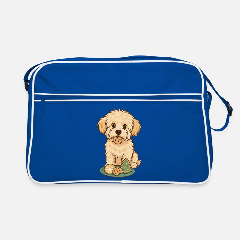 Maltipoo Weihnachten – Hund mit Plätzchen - Retro Tasche - Blau/Weiß