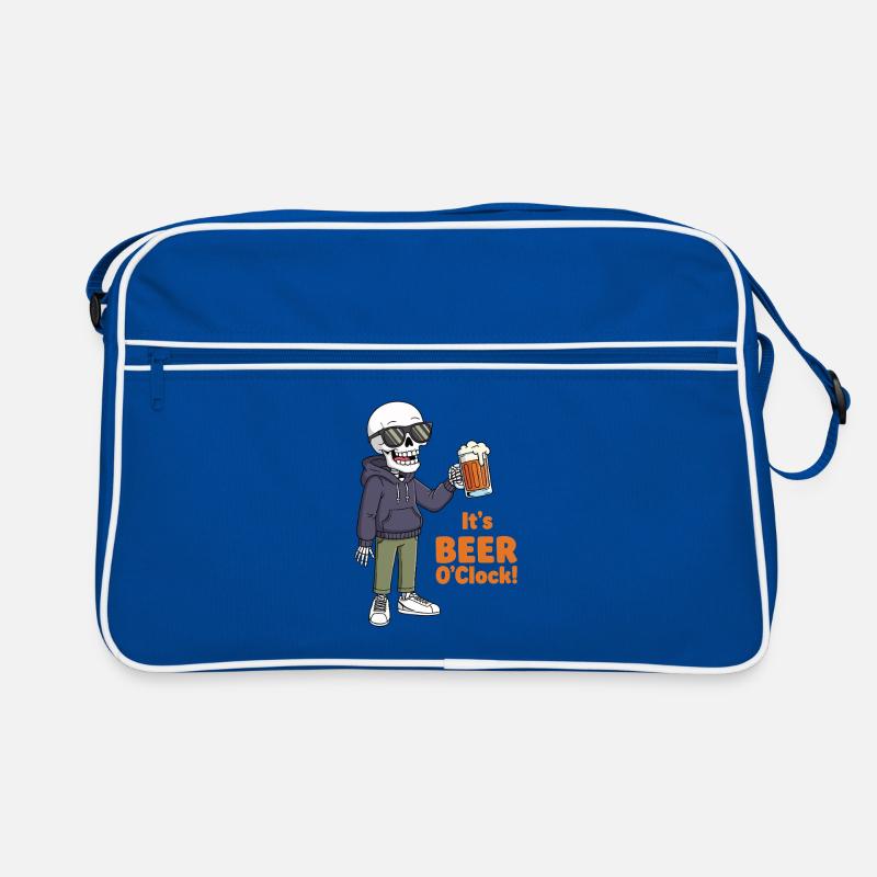 Skelett mit Bier und Sonnenbrille Retro Tasche