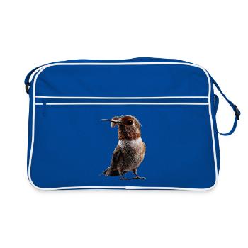 Hummingbird Hummingbird Bird Hummingbirds Cute Hummingbird - Retro Bag - blue/white - Front
