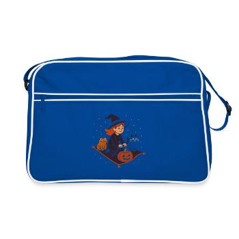 Vol de citrouille avec sorcière et chat - Sac Retro - bleu/blanc - Devant
