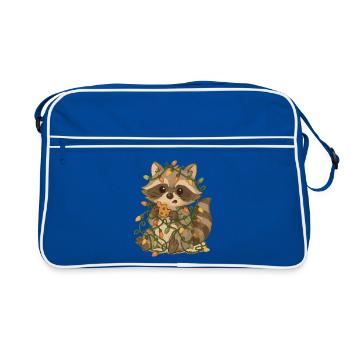 Weihnachts Waschbär mit Lichterkette - Retro Tasche - Blau/Weiß - Vorne
