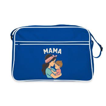 Mutterliebe: Mama und Kind Umarmung - Retro Tasche - Blau/Weiß - Vorne