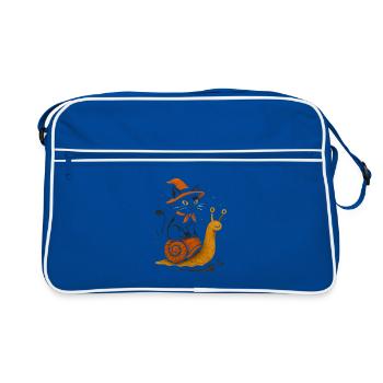 Witch cat on snail - Retro Bag - blue/white - Front