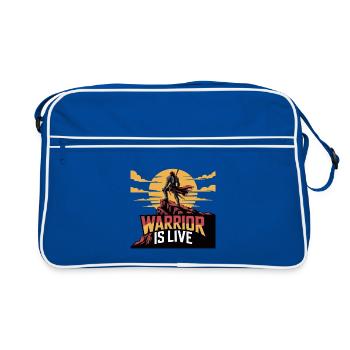 Krieger auf der Klippe Sonnenuntergang - Retro Tasche - Blau/Weiß - Vorne