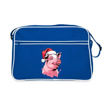 Festive Christmas pig with hat - Retro Bag - blue/white - Front