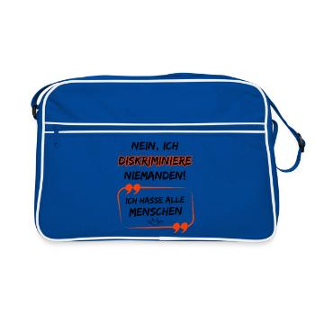 No, I don't discriminate against anyone, I hate everyone. - Retro Bag - blue/white - Front