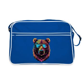 Retro Outdoor Wilderness Bärenbäume - Retro Tasche - Blau/Weiß - Vorne