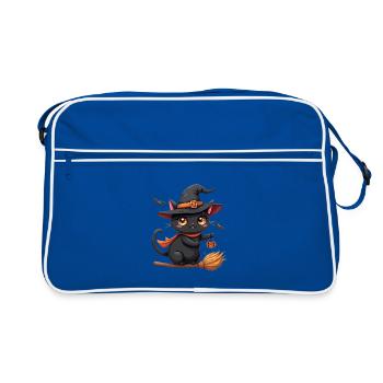 Halloween Cat with Halloween Pumpkin - Retro Bag - blue/white - Front