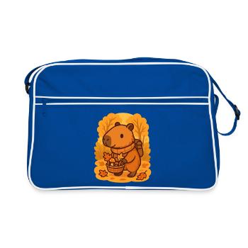Capybara im Wald – Cozy Herbstspaziergang - Retro Tasche - Blau/Weiß - Vorne
