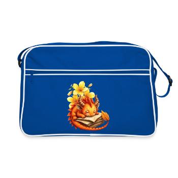 Sleepy Dragon im Herbstbuch - Retro Tasche - Blau/Weiß - Vorne