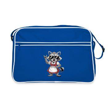  Lustiger Waschbär im Dirndl mit Sonnenbrille und - Retro Tasche - Blau/Weiß - Vorne