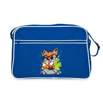 Brillenfuchs auf Stein - Retro Tasche - Blau/Weiß - Vorne