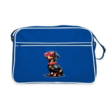 Cool dachshund with sunglasses - Retro Bag - blue/white - Front