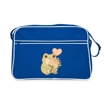 Grenouille Kawaii avec des fleurs – Art mignon en Frogcore - Sac Retro - bleu/blanc - Devant