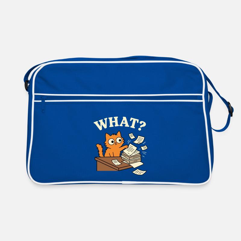 What? Funny office cat in paper chaos work Retro Bag