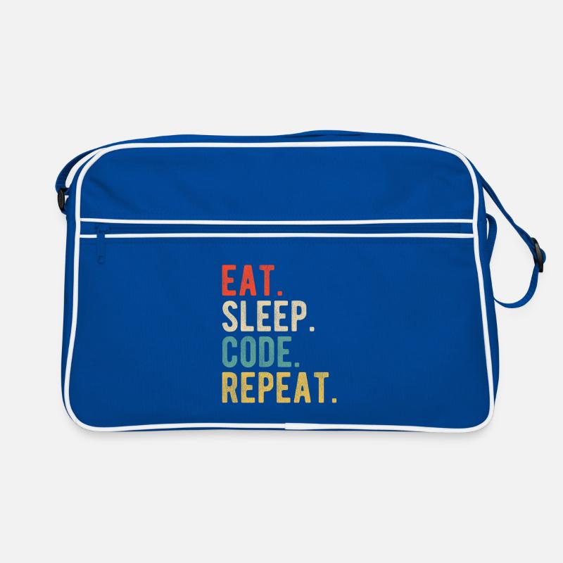 Eat Sleep Code Repeat Programmer Nerd Retro - Sac Retro - bleu/blanc