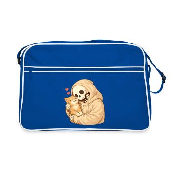 Cozy skeleton with cat – security - Retro Bag - blue/white - Front