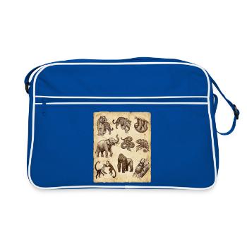 Vintage Animal Sketches on Parchment - Retro Bag - blue/white - Front