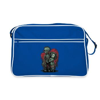 zombie, couple, cartoon, love, emo, valentine - Retro Bag - blue/white - Front