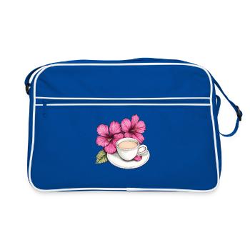 Hibiskus Kaffeetasse Impression - Retro Tasche - Blau/Weiß - Vorne