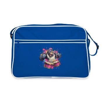 Colorful monkey on the drum set - Retro Bag - blue/white - Front