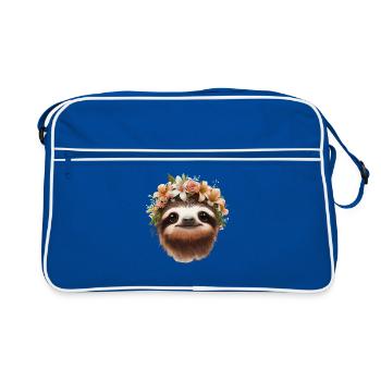Blumenkranz-Sloth Porträt - Retro Tasche - Blau/Weiß - Vorne