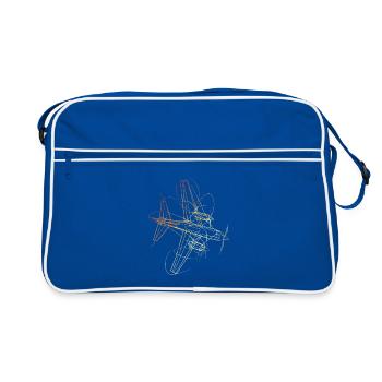 Retro Flugzeug Zeichnung - Retro Tasche - Blau/Weiß - Vorne