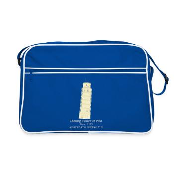 Leaning Tower of Pisa, Italy, coordinates - Retro Bag - blue/white - Front