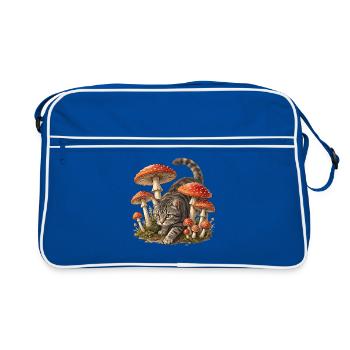 Cat in Mushrooms Forest Fantasy Art - Retro Bag - blue/white - Front