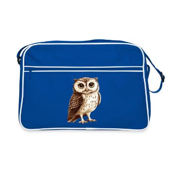 Tawny Owl Illustration in Warm Brown Tones - Retro Bag - blue/white - Front