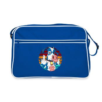 Cow with middle finger in rainbow - Retro Bag - blue/white - Front