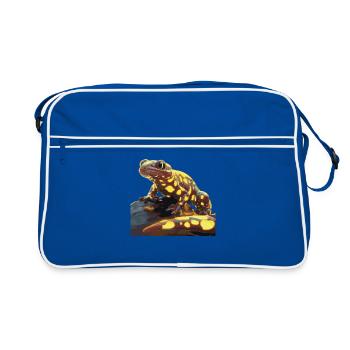 Neon Echse auf Felsen - Buntes Tier Design - Retro Tasche - Blau/Weiß - Vorne