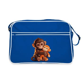 Süßer Baby Affe gibt Faustschlag Monkey Punch - Retro Tasche - Blau/Weiß - Vorne