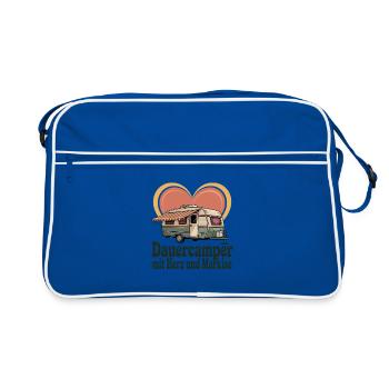 Long-term camper with heart and awning retro caravan - Retro Bag - blue/white - Front
