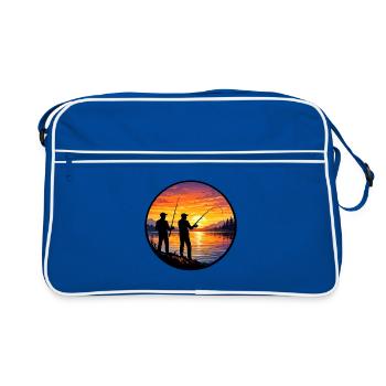 Coucher de soleil de pêcheur sur le lac - Sac Retro - bleu/blanc - Devant