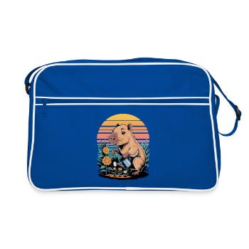 Le capybara arrose les fleurs dans le jardin devant des films rétro - Sac Retro - bleu/blanc - Devant
