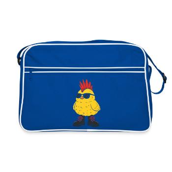 Punkküken mit Sonnenbrille - Retro Tasche - Blau/Weiß - Vorne