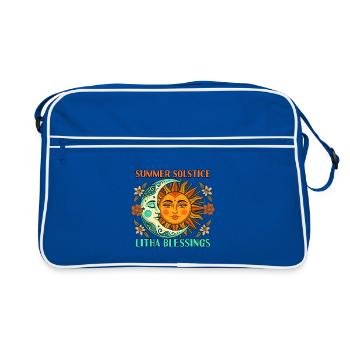 Litha Pagan Summer Solstice Midsummer Midsommar - Retro Bag - blue/white - Front