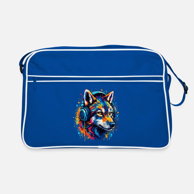 Fuchs mit Neon Kopfhörer Kunst Retro Tasche