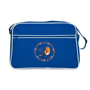 Rotkehlchen Vogel mit botanischen Blumen Design - Retro Tasche - Blau/Weiß - Vorne
