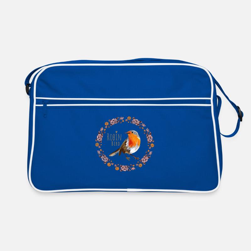Rotkehlchen Vogel mit botanischen Blumen Design Retro Tasche