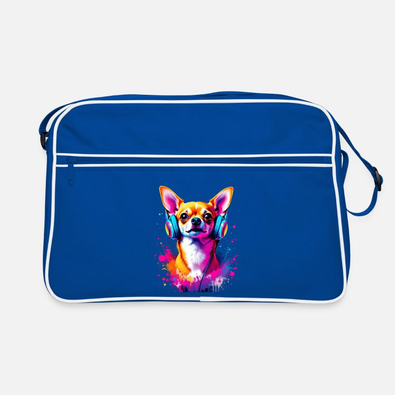 Chihuahua mit Kopfhörer Retro Tasche